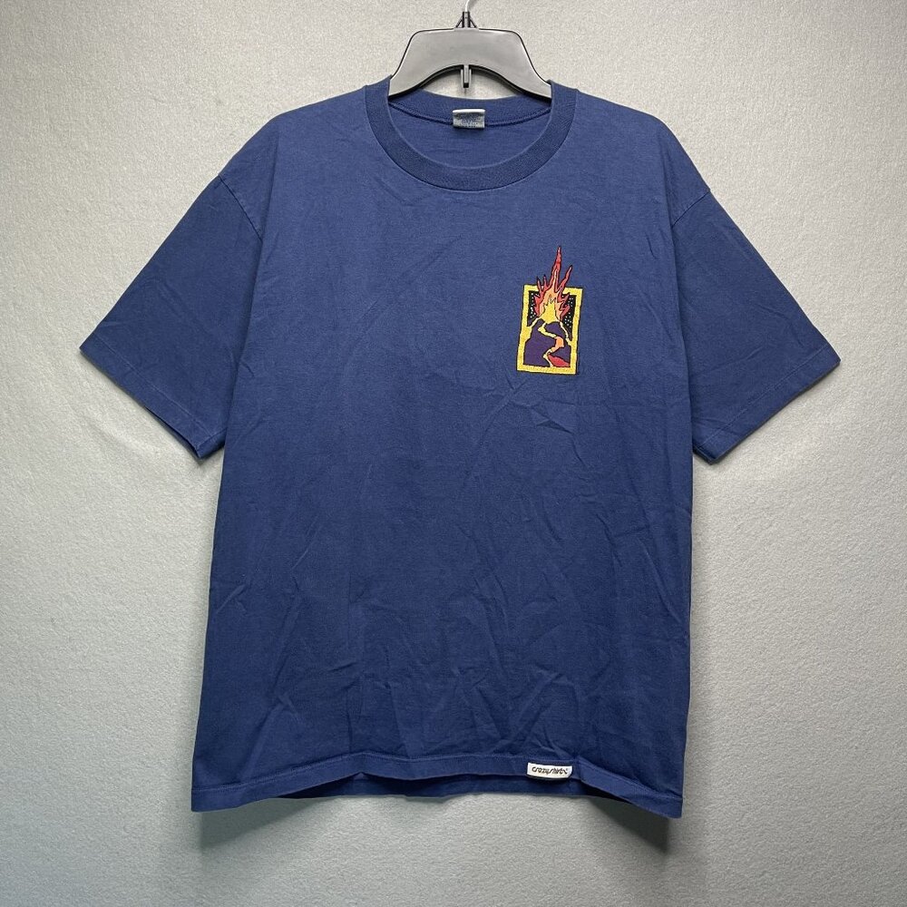 Vintage Crazy Shirts Island Of Fire Hawaii Volcano Graphic Single-Stitch L Blue